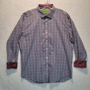 Bristol And Bull Mens XL 17-17.5 Flip Up Cuff Blue/Red/White/Yellow Longsleeve